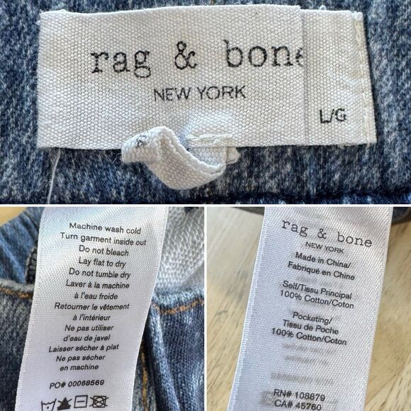 Rag & Bone Miramar Denim-Print Joggers Soft Terry Elastic Waist Loungewear Large - Picture 12 of 13